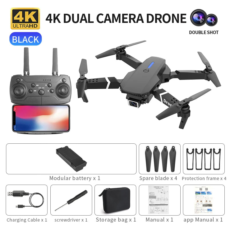 Nuevo Dron E88 Pro 2026, cámara dual 4K HD, FPV, 13 minutos de vuelo, largo alcance, cuadricóptero RC plegable, mini dron E88 Pro, juguete para niño