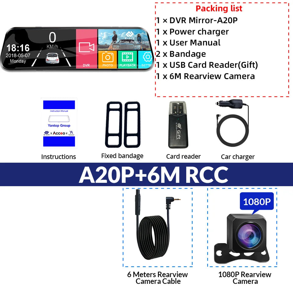 Dashcam Tactile 24H Parking — Double Objectif Avant Arrière Rétroviseur Boîte Noire