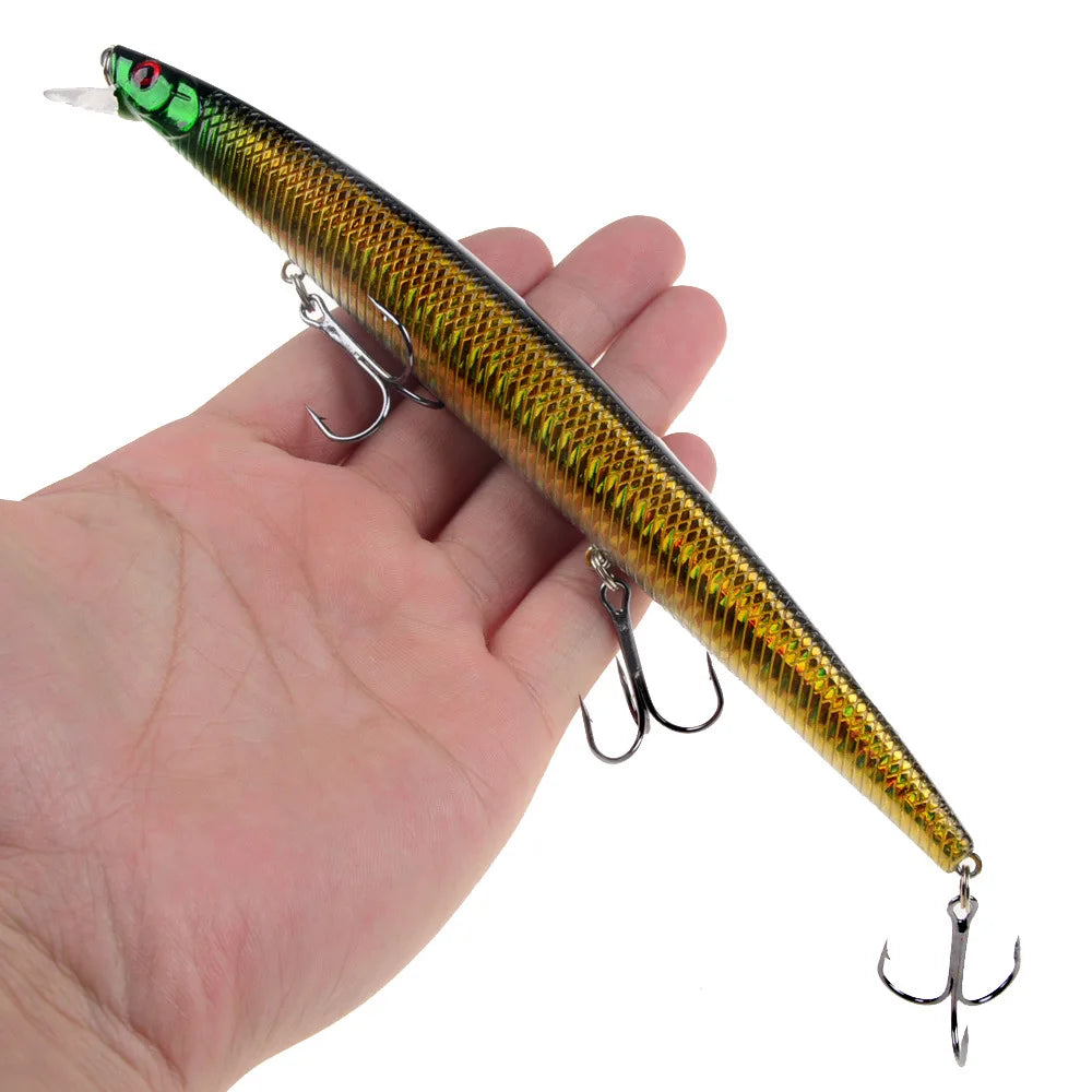 Leurre de pêche au vairon en plastique, appât Éldur, manivelle laser, gros faux poissons, appâts de pêche en mer, 16 couleurs, 18cm, 24g