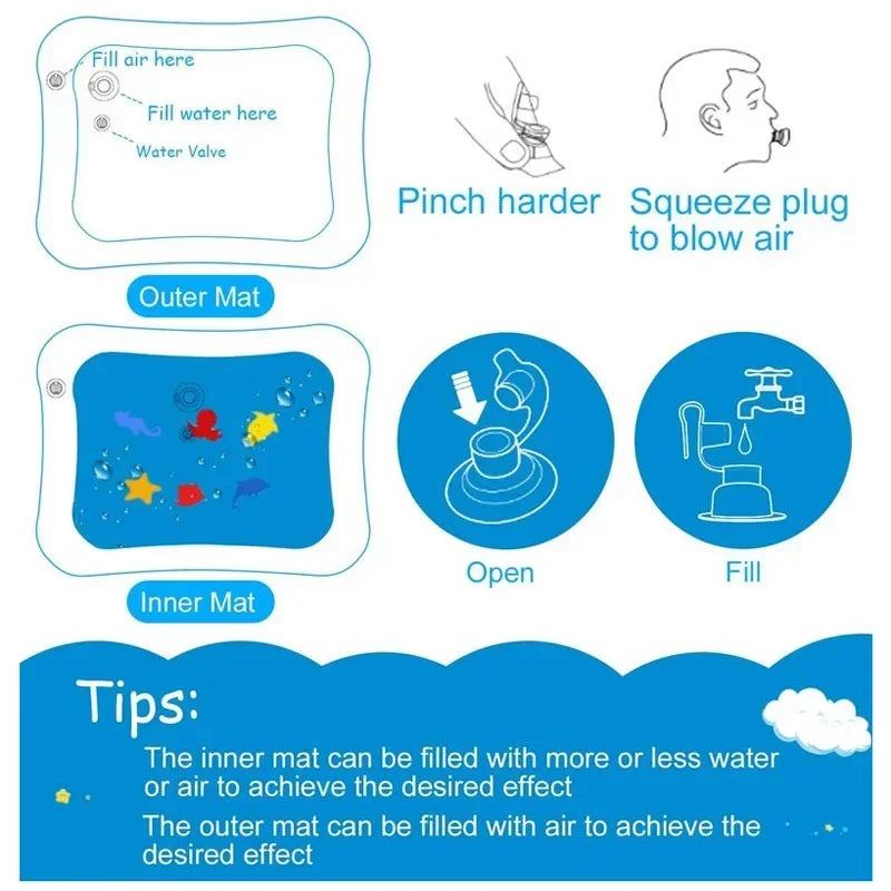 Tapis de jeu gonflable pour bébé, coussin d'eau en PVC pour nourrissons, temps du ventre, coussin d'eau pour enfants, jouets d'activité de développement pour l'éducation précoce