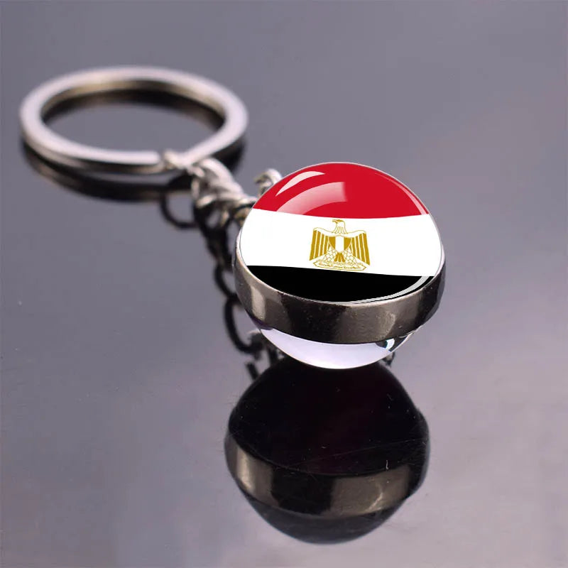 Porte-clés drapeau africain, algérie, somalie, tunisie, maroc, egypte, drapeau National, pendentif boule de verre Double face, cadeau