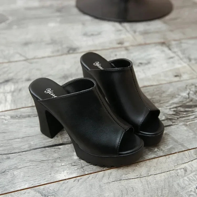 Mules à Talons Hauts & Épais Femme — Sandales Plateforme Bouche de Poisson Été