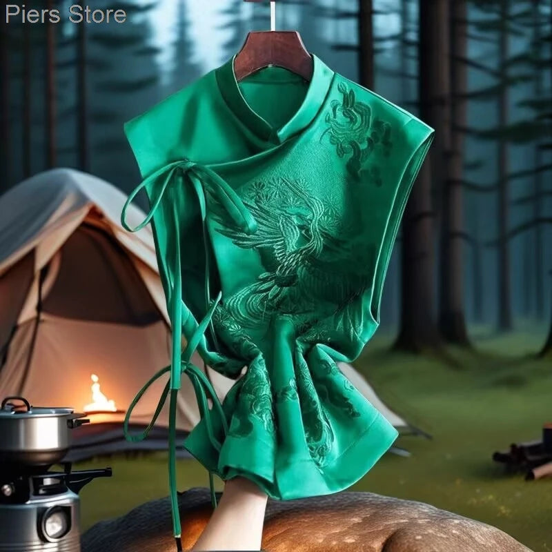 Débardeurs ethniques vintage pour femmes, chemisier Hanfu imprimé de style chinois, vêtements traditionnels chinois, costume Tang, chemise Gilet, nouveau