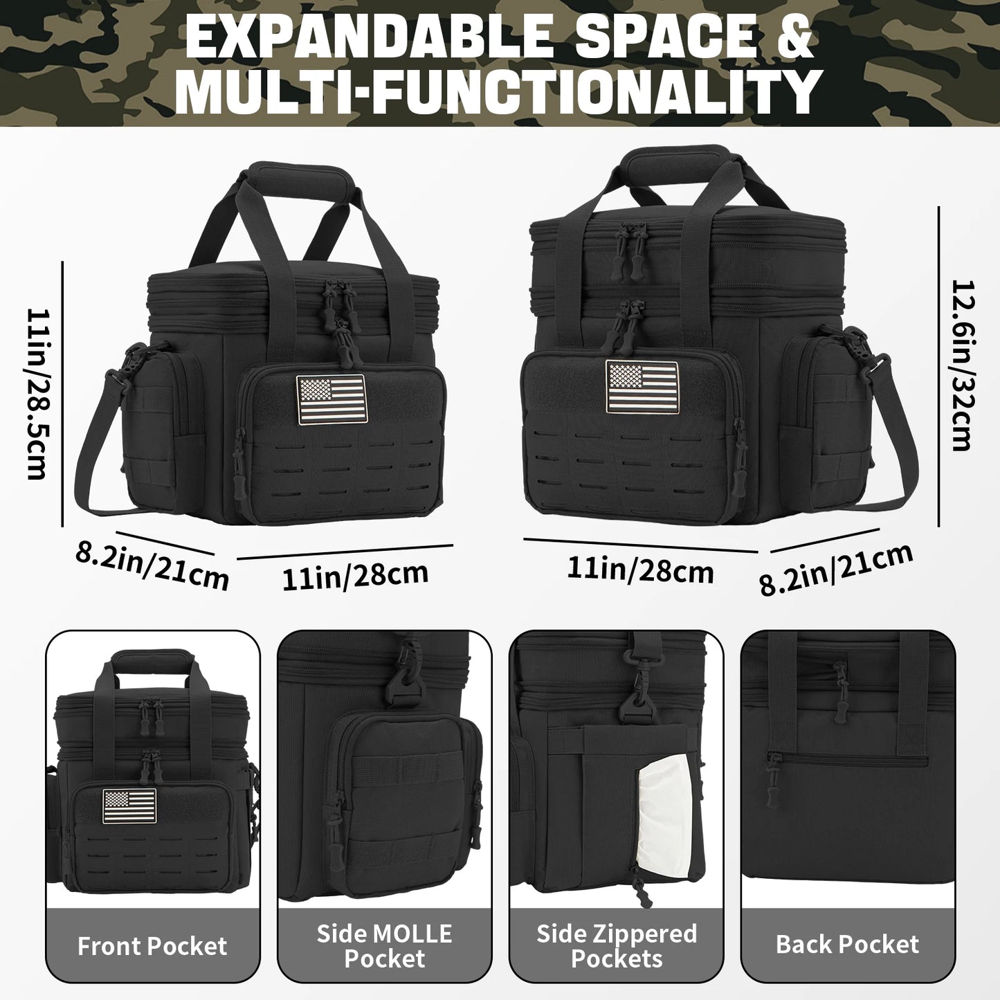 Fiambrera táctica de 18 L para hombre, bolsa de almuerzo térmica extensible y resistente, nevera portátil impermeable, para trabajo, camping, pícnic al aire libre