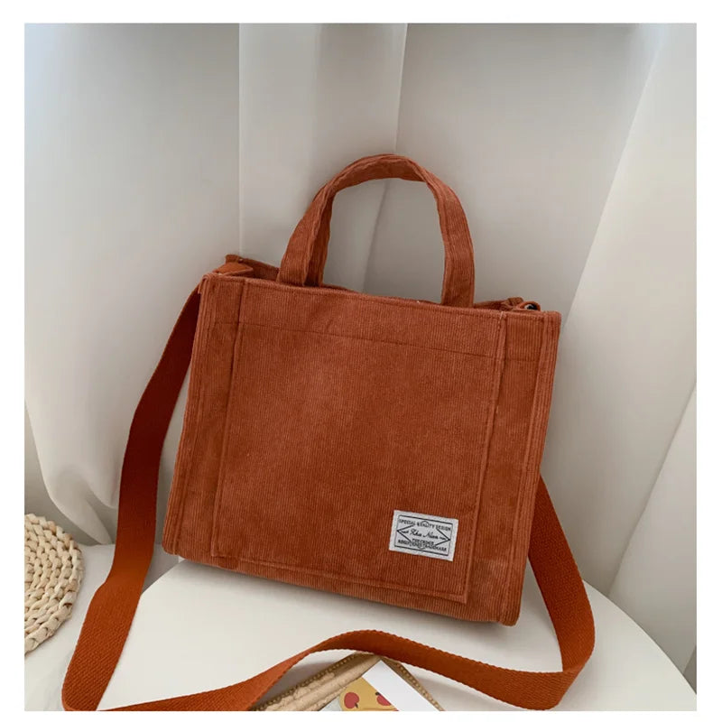 Sac Bandoulière Velours Côtelé Femme — Simple Grande Capacité Petit Carré
