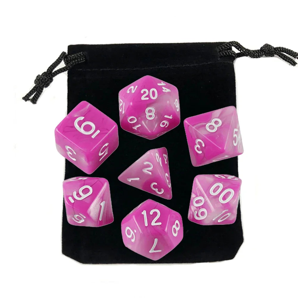 Dados poliédricos con bolsa, juego de mesa, desayunos, DnD, d4,d6,d8,d10,d %,d12,d20, 7 piezas