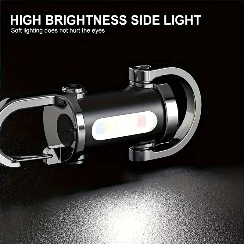 Mini lampe de poche porte-clés Rechargeable, lampe de travail COB, crochet extérieur, voyant d'avertissement d'urgence pour Camping, marche, randonnée