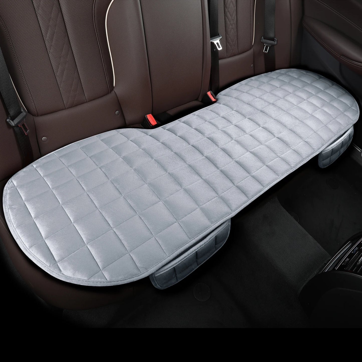 1 pieza de funda de asiento de coche universal bordada a cuadros de pelo corto sin respaldo, cálida y cómoda con bolsa de almacenamiento, adecuada