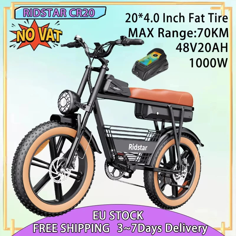 1000W 48V20AH Electric Battery Lithium All-Terrain Ebike Motorcycle 20*4.0 Fat Tire with Storage Box Electric Bicycle