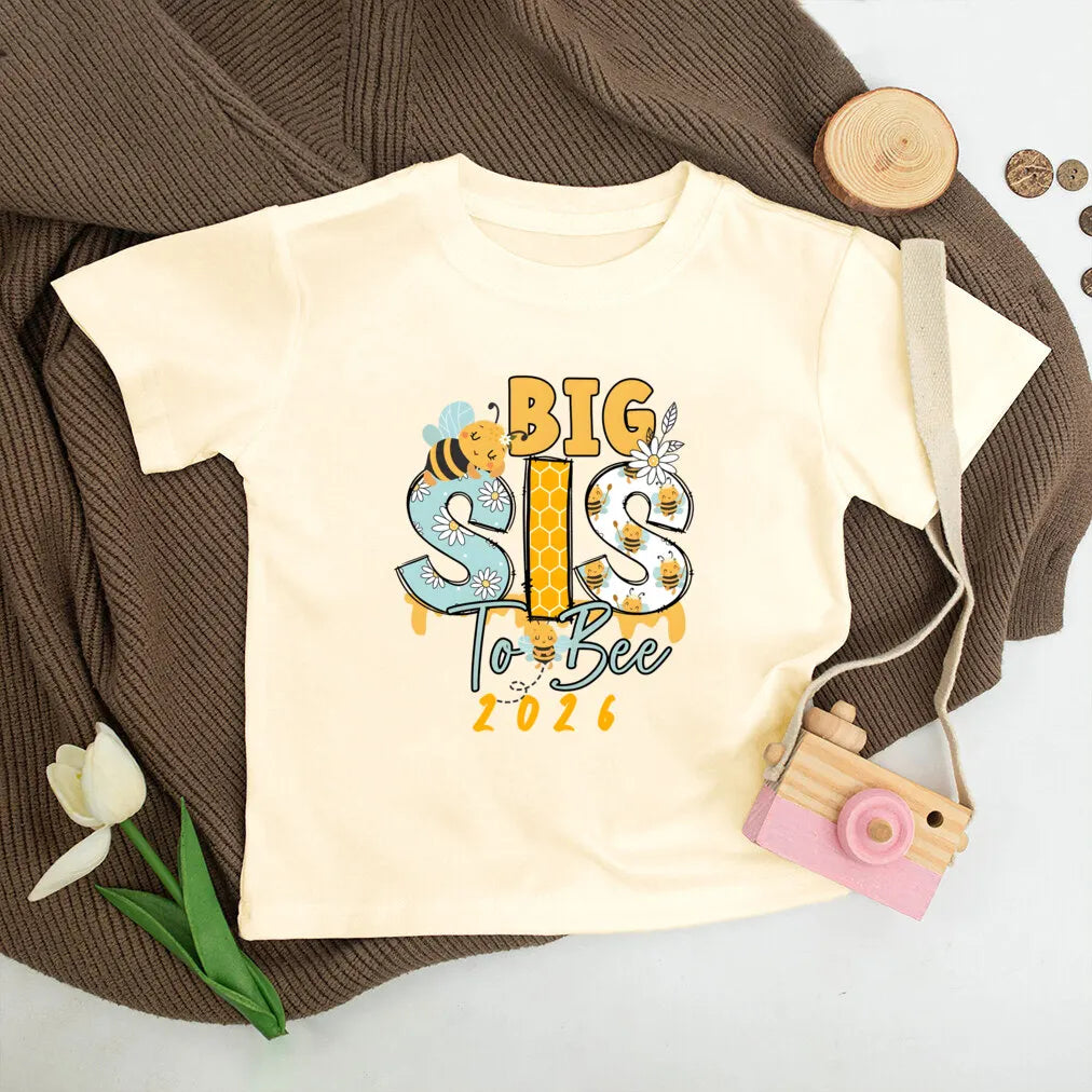 T-shirt enfant grande sœur 2026 — annonce de grossesse, rétro, manches courtes, tenue d'été