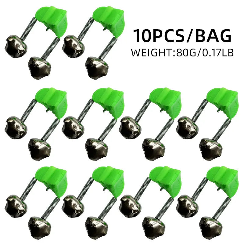 ShareShark 5/10 pièces/sac Alarmes de morsure de pêche, Clochettes de canne à pêche à clipser sur la pointe, Vert ABS, Accessoire de pêche