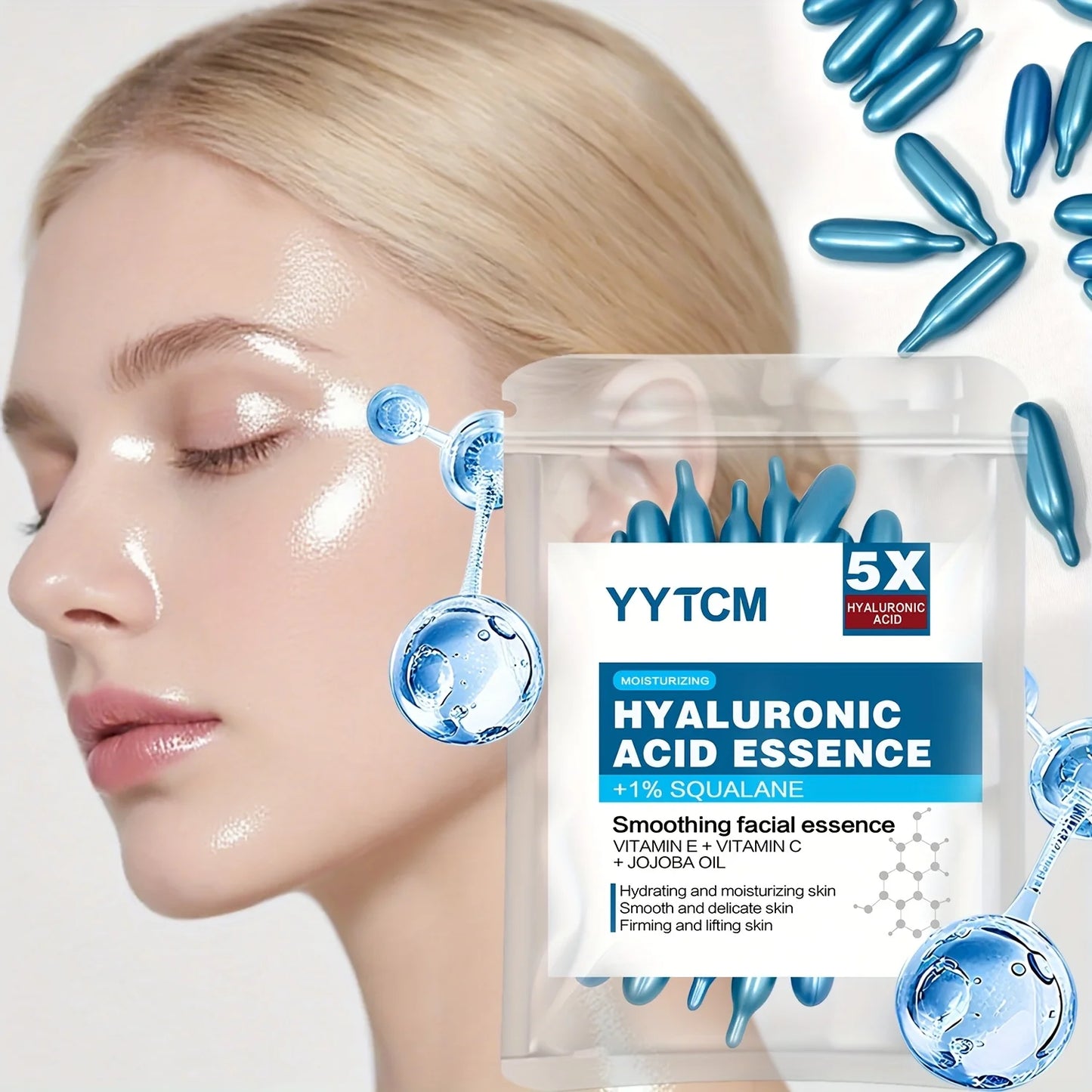 Hyaluronic Acid Deep Hydrating Capsule Essence, Moisturizing and Brightening Skin Essence (0.4g x 30 capsules)/bag -1 bag