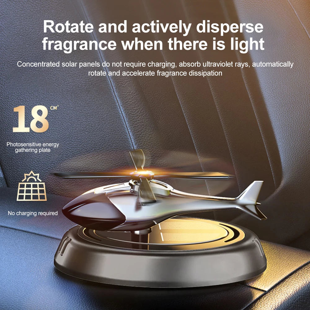 Hélicoptère rotatif à énergie solaire, aromathérapie solaire, désodorisant de voiture en alliage + ABS, diffuseur d'arôme automatique de parfum en bois