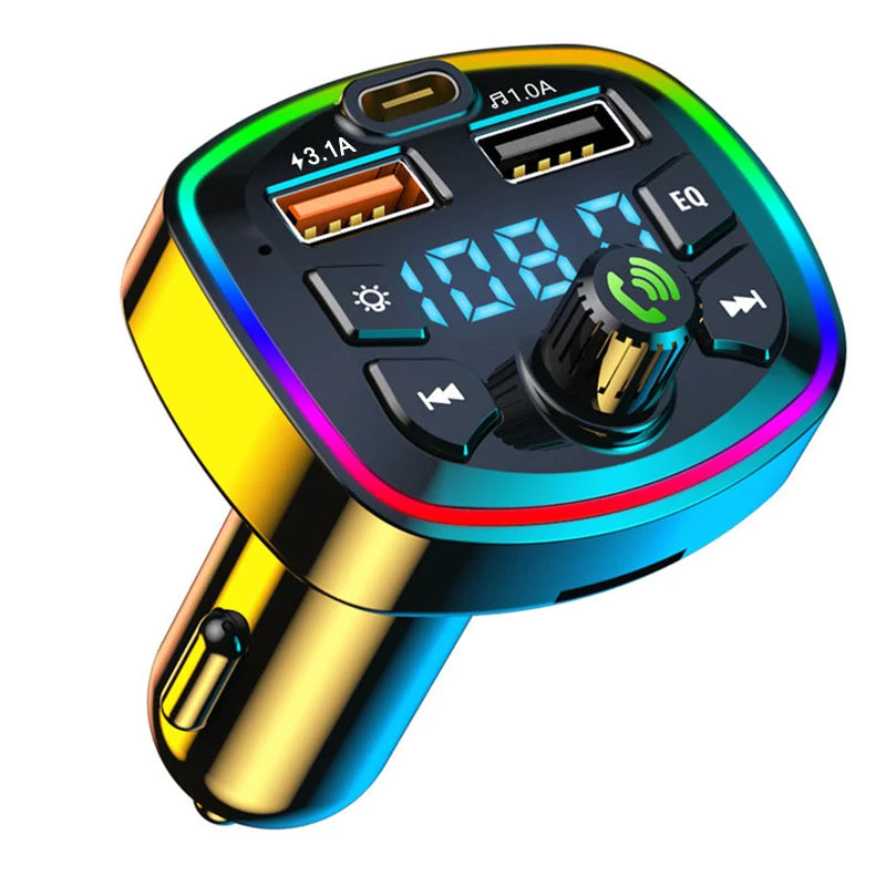 Bluetooth 5.0 FM Transmitter for Car, Wireless Adapter, Microphone, Audio Receiver, Automatic MP3 Player, Dual 2.1A USB Quick Charger, Car Accessories