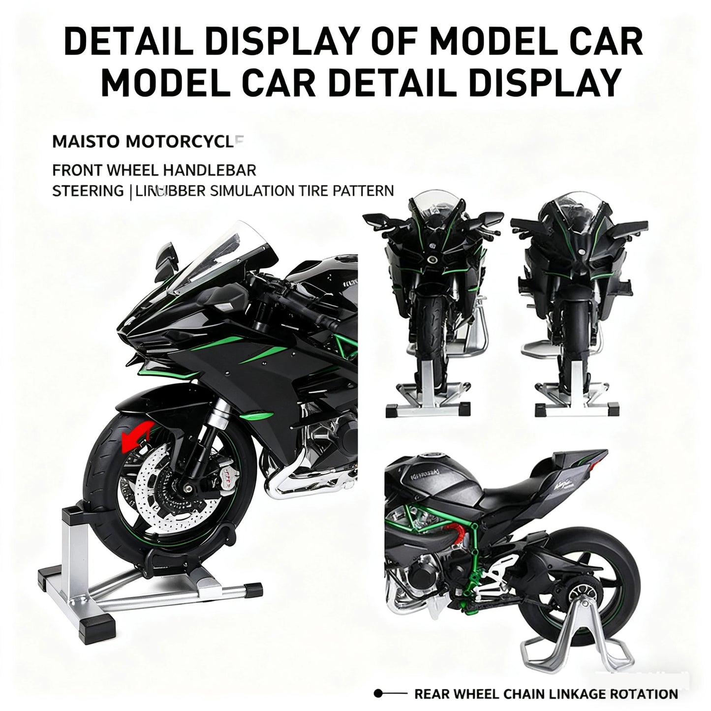 Modèle moto de course en alliage 1:9 — démarrage clé, moulé sous pression, son, lumière, pulvérisation, jouet enfant, cadeau