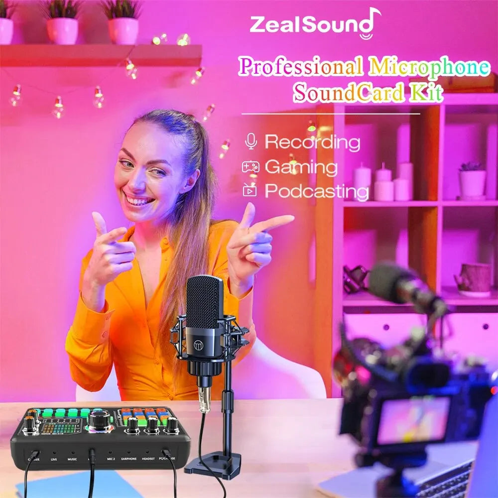 Zealsound – Kit carte son professionnel avec microphone pour podcast, vlog et streaming sur PC et smartphone