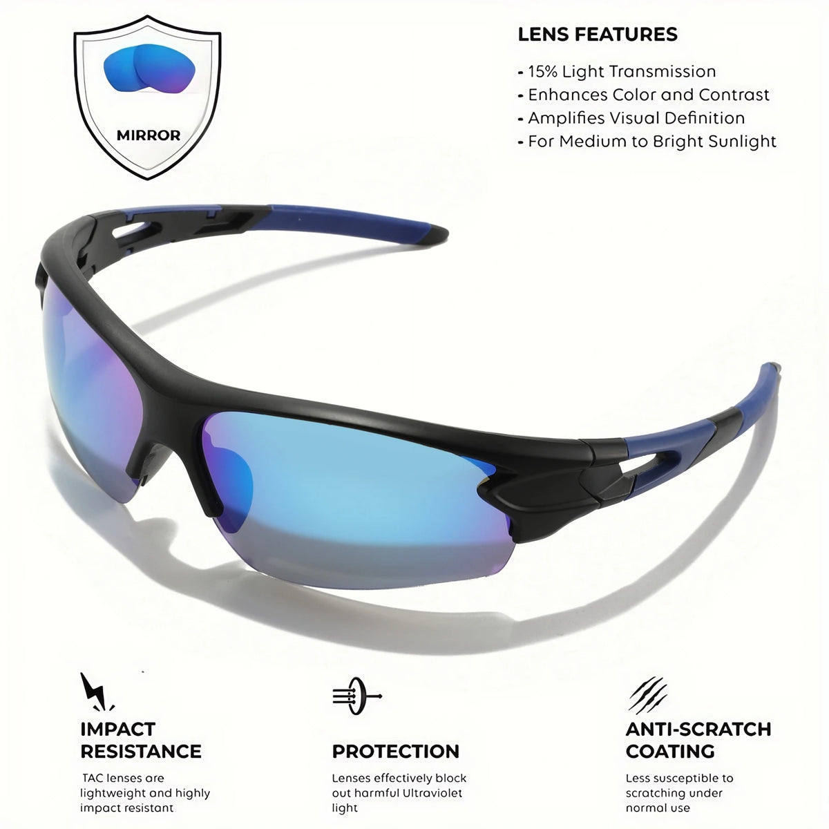 2 pièces lunettes de sport enveloppantes semi-sans monture — cyclisme, randonnée, UV400, anti-buée, unisexe