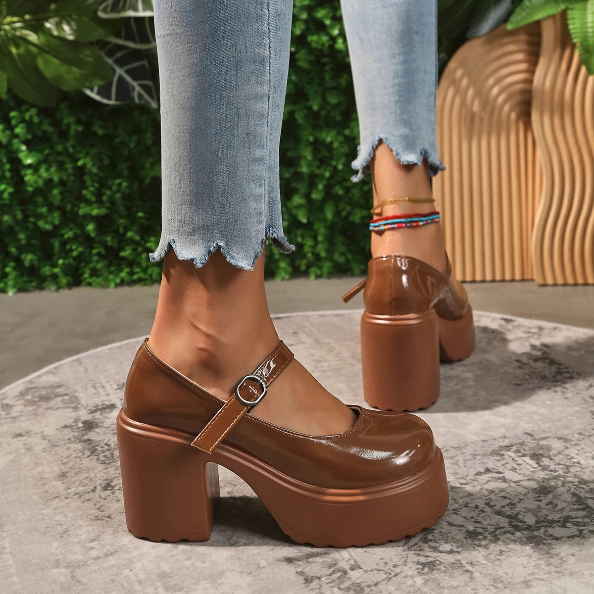 Chaussures Mary Jane noires à talons très hauts pour femme 2026, escarpins gothiques à plateforme épaisse, grande taille, avec boucle de cheville, chaussures de soirée Lolita 42