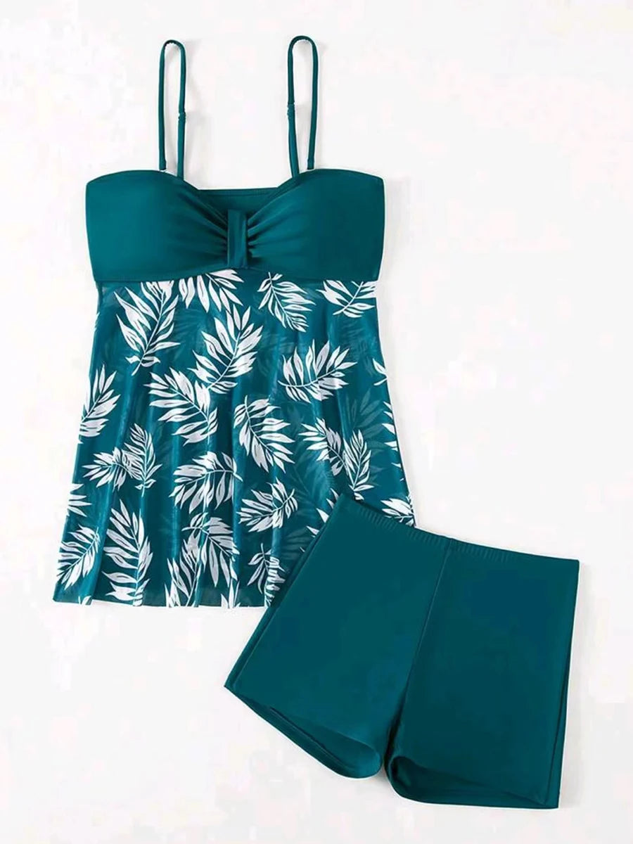 Maillot de bain tankini court 2026 avec short pour femme, rembourré, imprimé, pour la plage et l'été