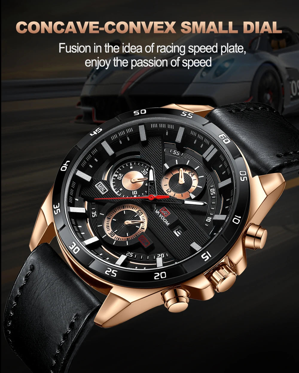Montre à quartz en cuir pour homme, style sport, grand, décontracté, mode, original, noir, rose, or, calendrier, 46mm