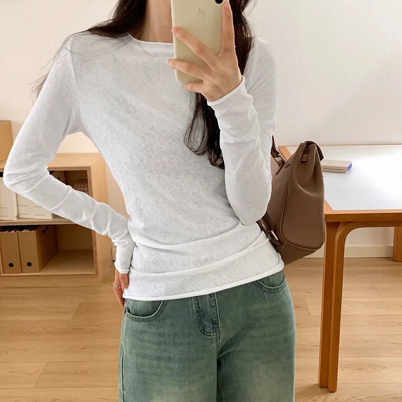 T-Shirt Manches Courtes Col Rond Femme — Streetwear Décontracté Printemps Automne