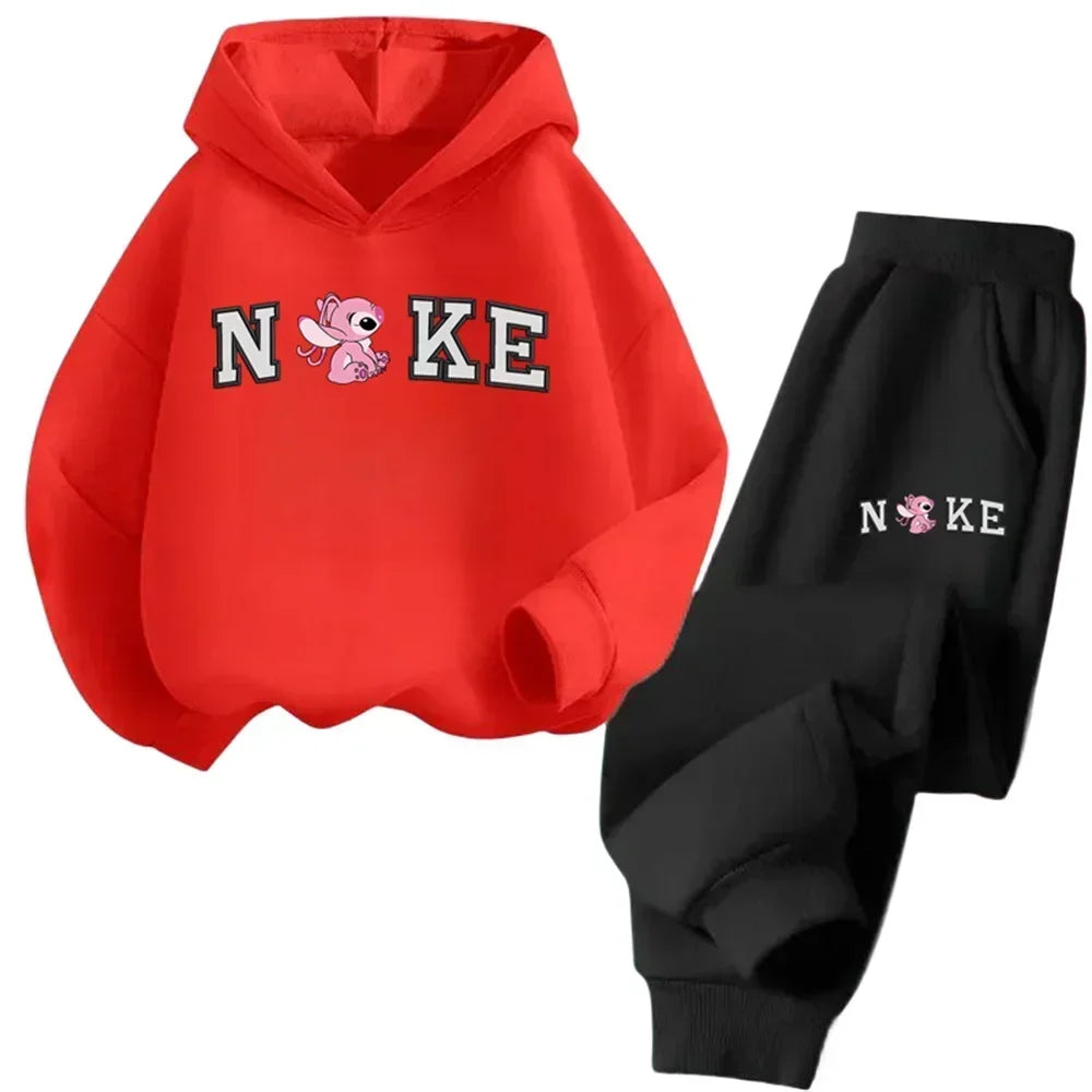 Kids' hooded sweatshirt set, cartoon Stitch, for boys and girls, autumn and winter, outdoor travel,