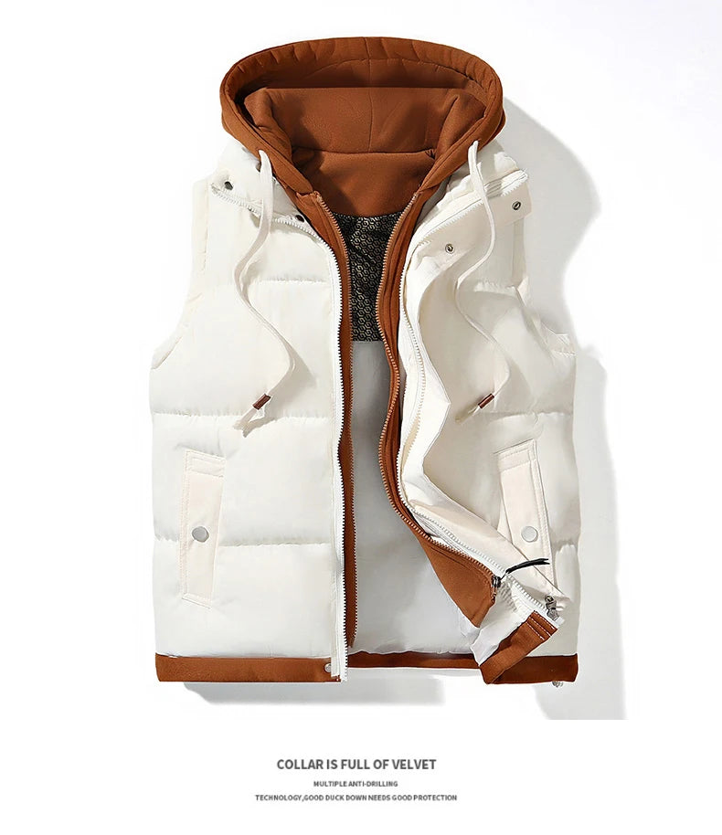 Veste d'hiver à capuche pour hommes, manteau en duvet de coton, gilet épais, gilet chaud, manteau décontracté