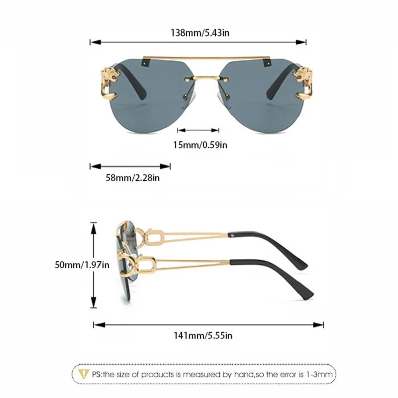Women's Vintage Rimless Sunglasses, Luxury Sun Glasses, Women's Fashion Eyewear, Breathable Shades, 2023