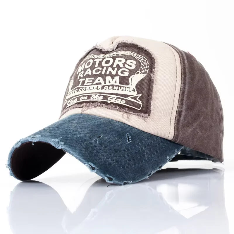 MOTOS estilo Patchwork color vaquero lavado con revestimiento gorra de béisbol Snapback Hip Hop sombrero para protección solar al aire libre