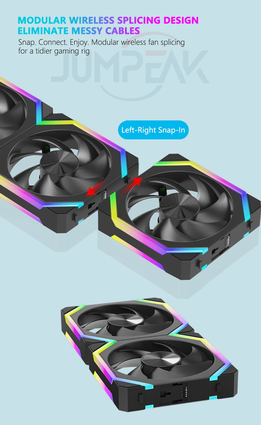 JUMPEAK CS120 ARGB ventilateur de refroidissement 360mm 240mm épissage empilable modulaire PWM silencieux 120mm RGB ventilateurs pour boîtier PC de jeu refroidisseur d'eau