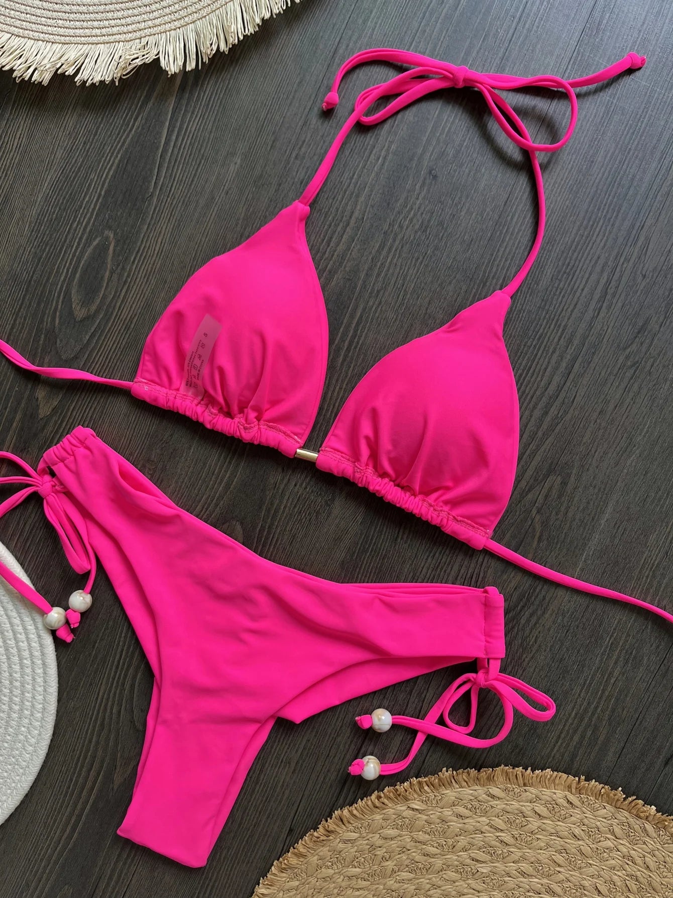 2025 nouveau Triangle Sexy maillot de bain pour femmes Bikinis brésiliens licou maillots de bain Push Up maillot de bain chaîne en métal plage Bikini ensemble