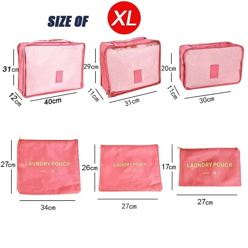 Organizador de viaje de gran tamaño, 6 piezas, maleta portátil, ropa, zapatos, neceser de maquillaje, organizador de equipaje, bolsa de almacenamiento de viaje