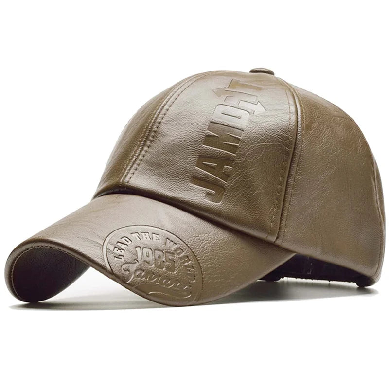 Casquette de baseball réglable en cuir PU pour hommes — chapeau papa, camionneur, chaud, hiver, vintage, 6A
