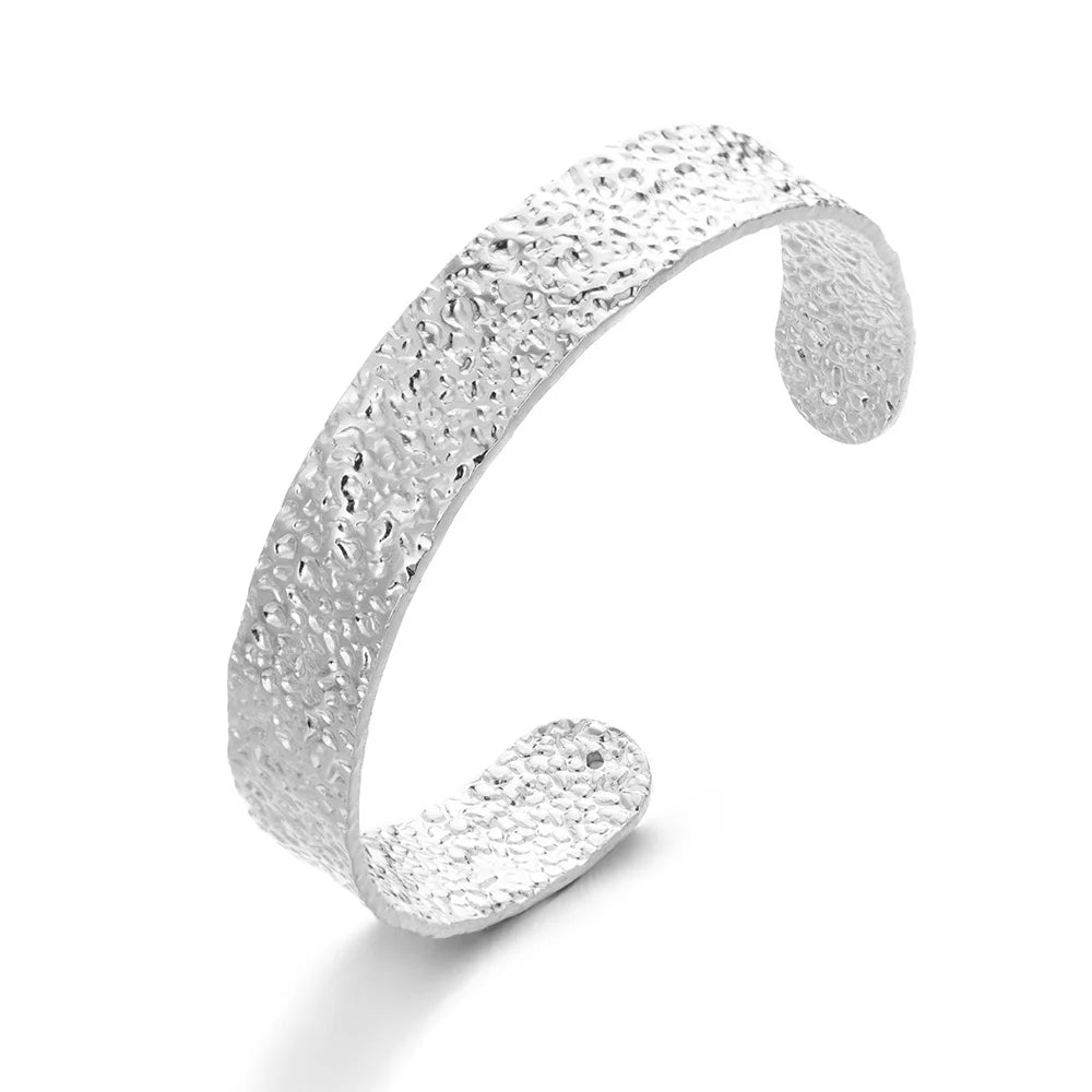 Exquisite Classic Bump Pattern Opening Bracelets for Women, Gold Color Stainless Steel Cuff Hand Ornament Gift