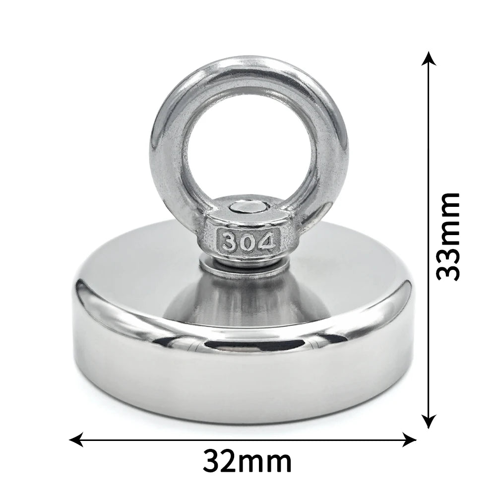 Crochet de pêche magnétique super puissant en néodyme N52 de 16 à 42 mm, avec trou fraisé et œillet, pour récupération magnétique de métaux lourds
