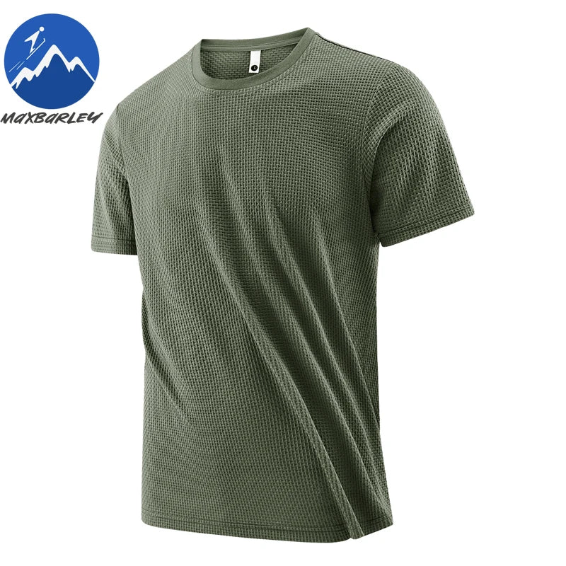 T-Shirt à manches courtes pour hommes, respirant, gaufré, séchage rapide, col rond, ample, course à pied, entraînement, haute élasticité, haut d'été fin, 2026