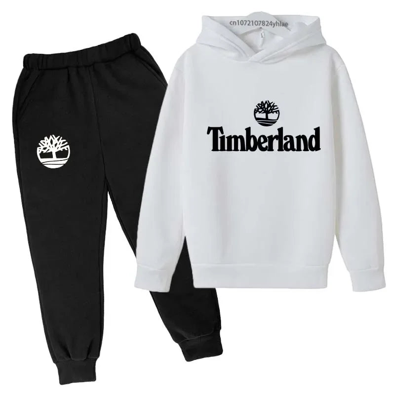Trajes casuales para niños y niñas de 2 a 13 años, marca de moda, letras estampadas, 2 piezas, sudadera con capucha + pantalón