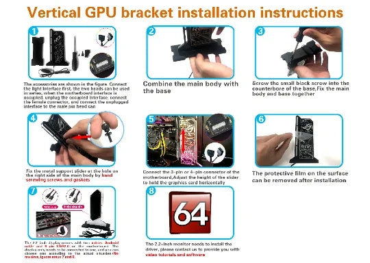 Support de carte vidéo graphique Support VGA avec écran LCD 2.4 pouces Support RGB CPU GPU RAM moniteur AIDA64 pour PC Gamer armoire bricolage