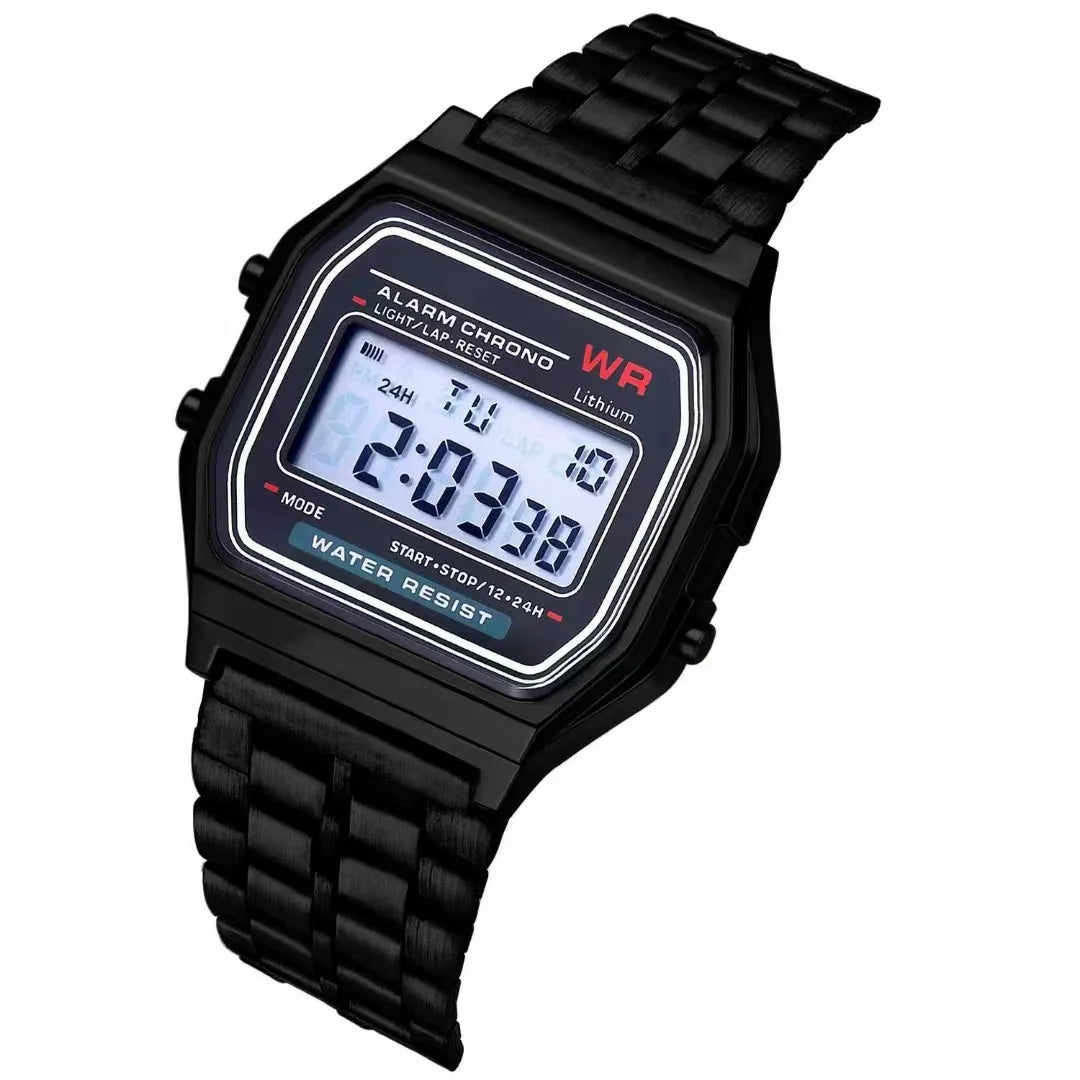 Reloj de pulsera de acero F91W no resistente al agua para mujeres, hombres, reloj de negocios, reloj deportivo digital LED multifuncional, reloj electrónico