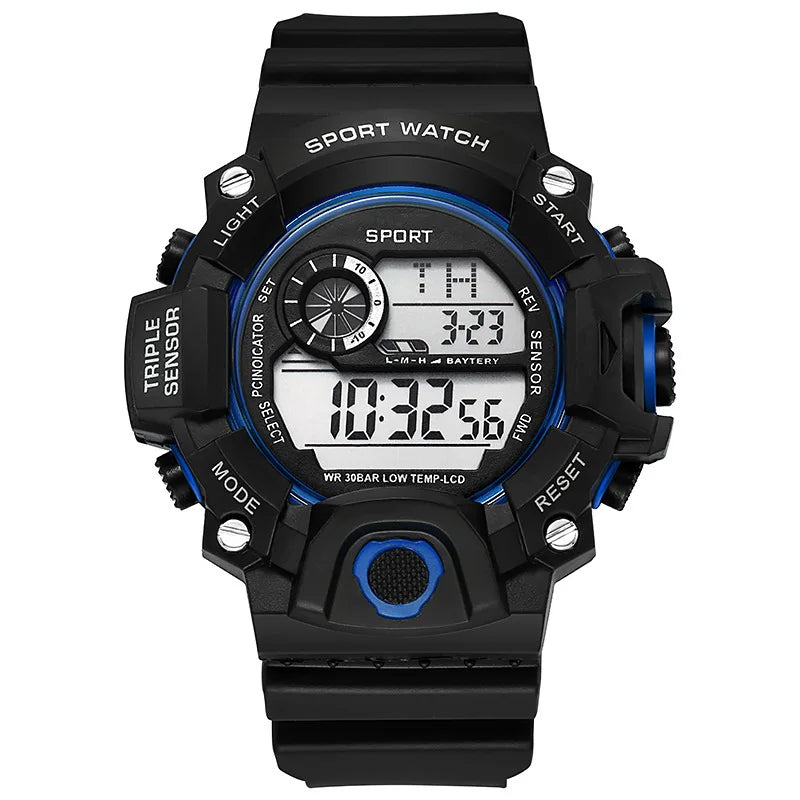 Reloj de pulsera deportivo electrónico de moda para hombre, esfera grande multifuncional impermeable, alarma luminosa, reloj militar para niños y hombres