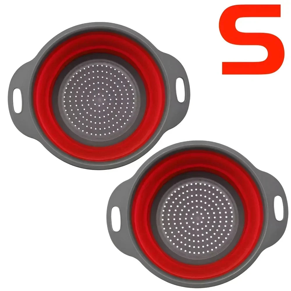 2pcs Silicone Collapsible Strainer Basket, Foldable Colander for Fruit Vegetable, Kitchen Strainer for Food Pasta Kitchen Tools Drainage Device