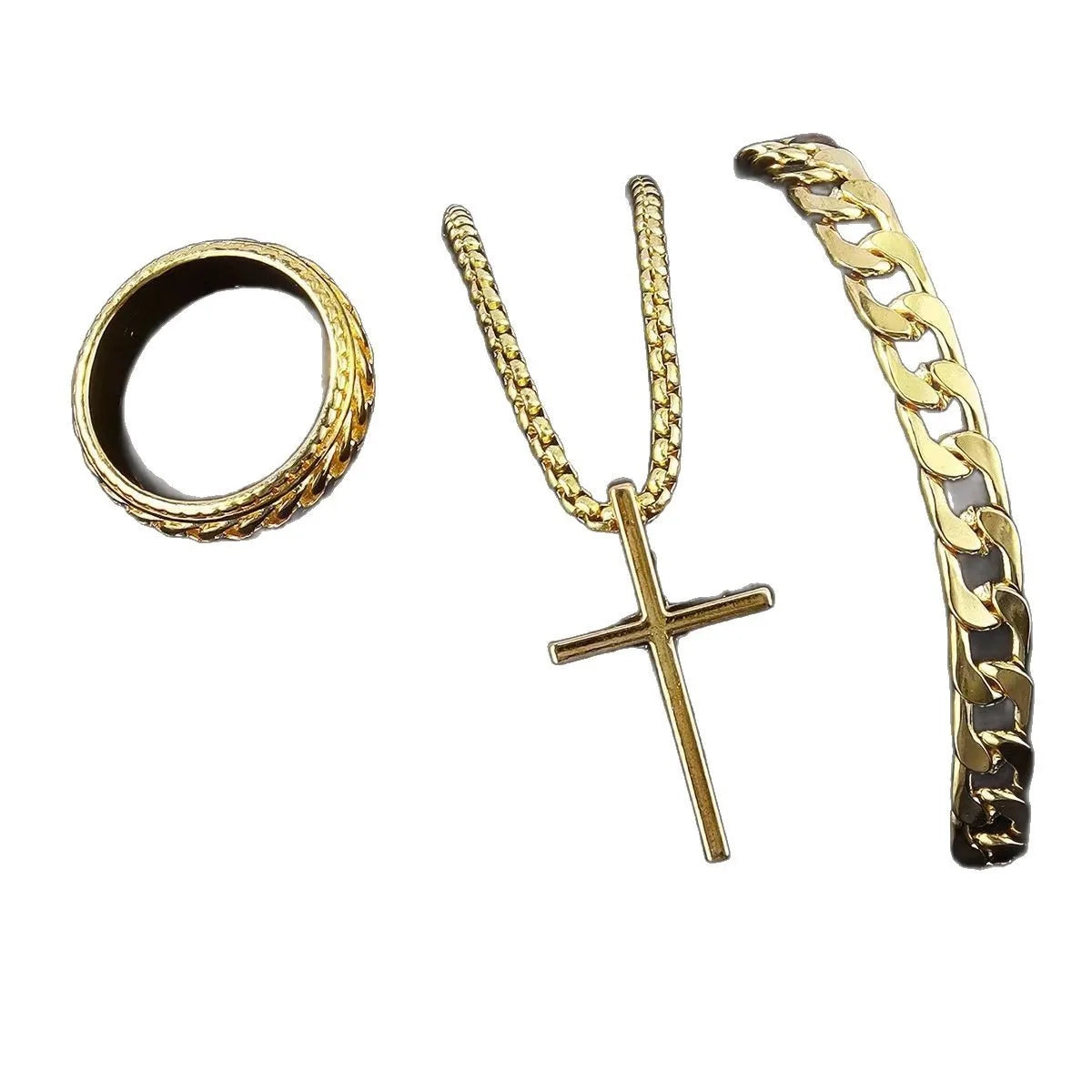 Best Seller New 3-Piece Cross Jewelry Set | Chain Bracelet Ring Necklace | Fashion Religious Accessories for Women and Men, Daily and Gift
