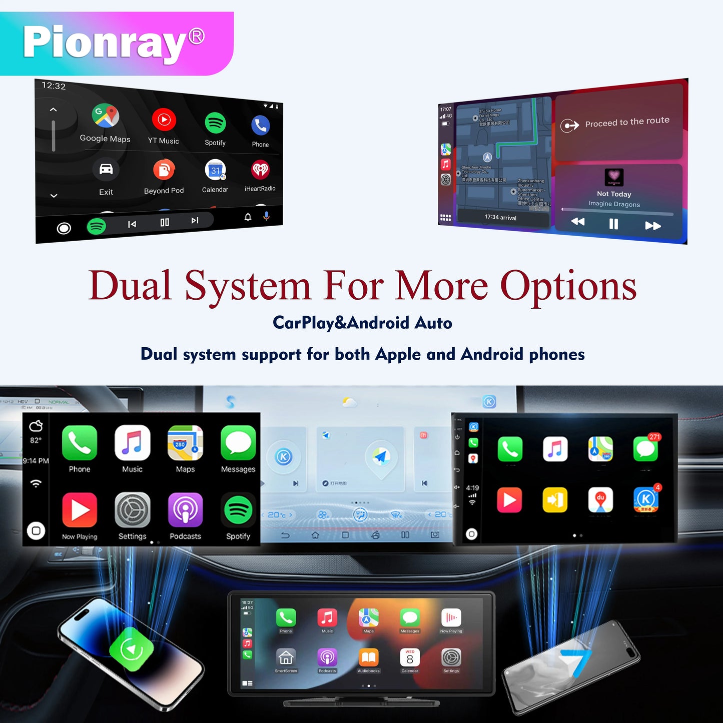 Wireless Portable Carplay Screen for Car, 10.26-inch, Carplay and Android Auto, Touch Stereo, with Dash Cam, Backup Camera