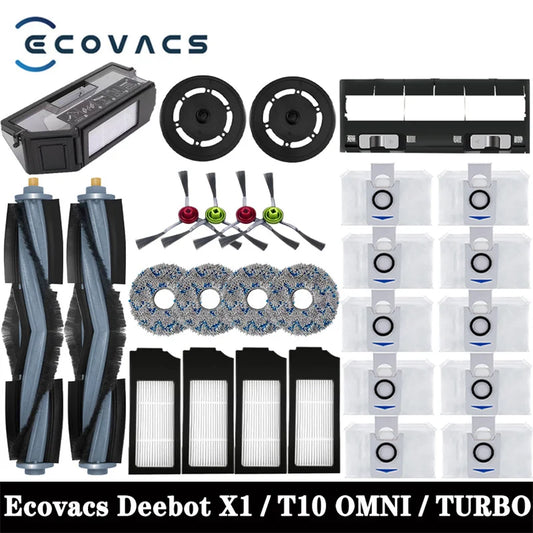 Accesorios para robot aspirador Ecovacs Deebot X1/ T10 OMNI/TORBO, piezas de mopa, bolsa para el polvo, filtro Hepa, cepillo lateral principal, cubo de basura