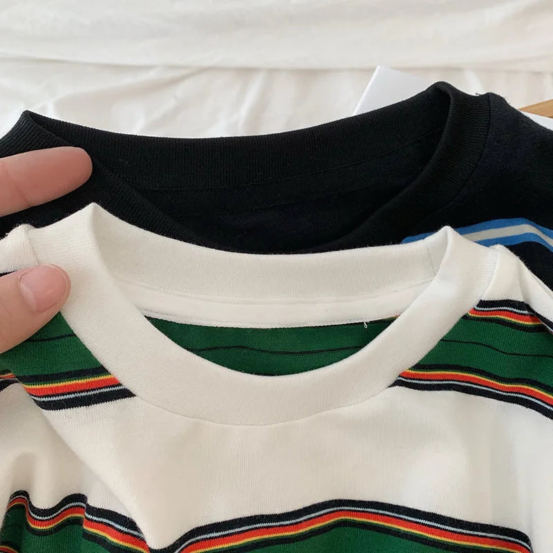 2025 otoño ropa de niños niñas manga larga camisetas básicas niños Cool raya algodón camiseta adolescente suelta casual 2-7 años top infantil