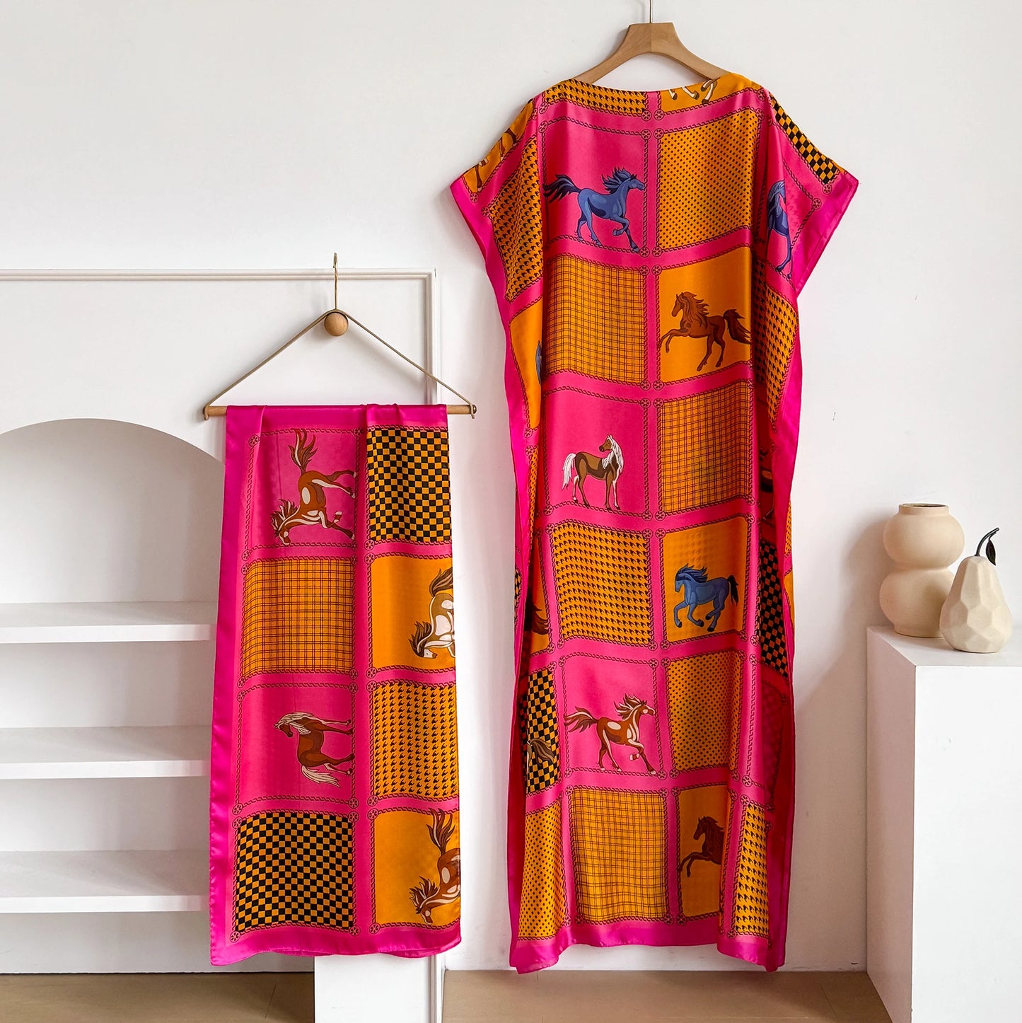 Robe Kaftan Élégante en Soie Imprimée pour Femme Musulmane, Nouvelle Mode Africaine Longue Abaya Koweïtienne Oversize pour l'Été 2026