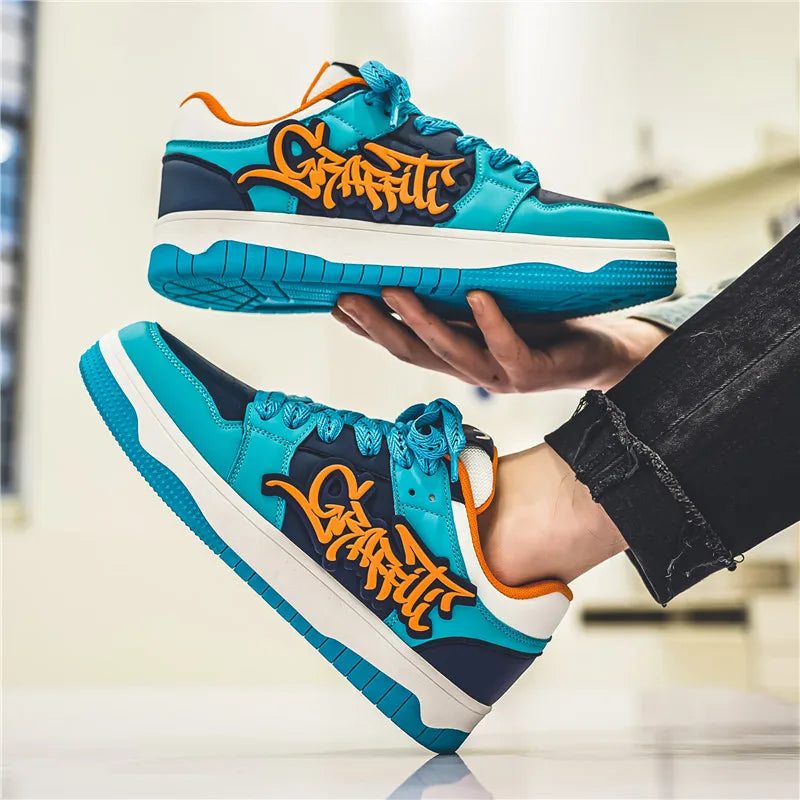 Blue Fashion Designer Skateboard Shoes Men Streetwear Hip Hop Sneakers Men Luxury Platform Skateboard Sneakers Men Basket Homme