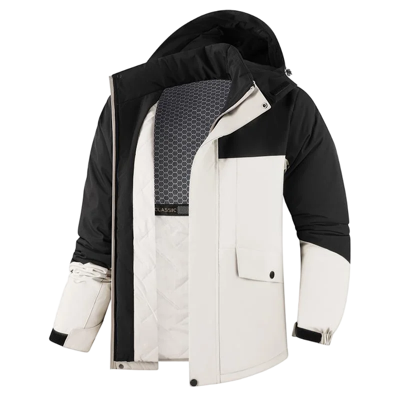 Men's thick waterproof winter jacket, windproof, detachable hood, multi-pockets, work windbreaker, Safari