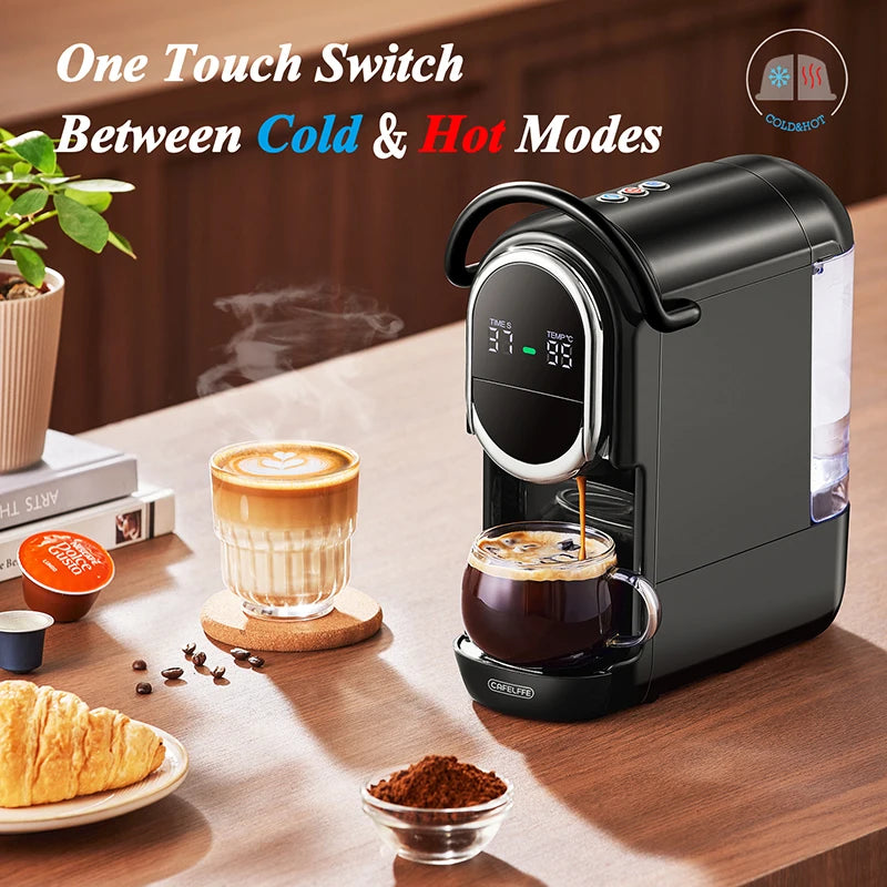 CAFELFFE - Cafetera de cápsulas 4 en 1, cafetera de capuchino, espresso múltiple caliente y frío, Dolce Gusto a.net, polvo de espresso 19 bares