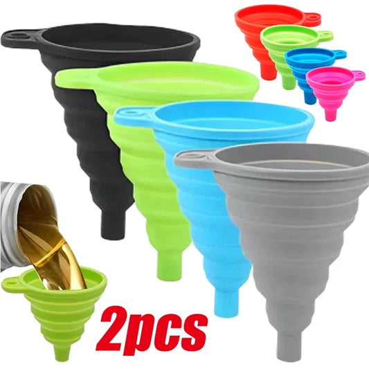 2-piece Silicone Foldable Funnel for Car Engine, Washer Fluid, Fluid Change, Portable Change